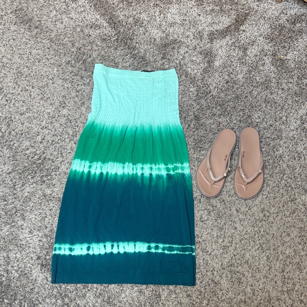 Smocked Ombre Maxi Skirt in Mint to Teal